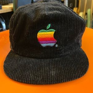 Vintage Apple Computer Cali-fame brand, official, made USA black Corduroy Hat.
